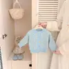 Ropa Infantil Estilo Coreano Bebé Otoño Cardigan de Punto de Lunares Suéter Elegante de Puntos Redondos para Niñas Chaqueta Versátil Suave Pegajosa para Bebés