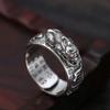 Anillo retro tailandés de plata con la verdad de seis caracteres sutra del corazón valiente para hombre personalidad dominante hip-hop creativo moda anillo abierto