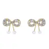 Pendientes de Lazo con Perlas Incrustadas de Diamantes Estilo Coreano, Pendientes Personalizados de Moda, Sencillos, Ligeros y de Lujo, Pendientes de Alta Gama y Versátiles para el Día a Día