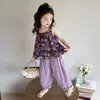 Conjunto de Verão para Meninas 2026 Novo Estilo Coreano Calça de Suspensório Floral Conjunto de Duas Peças Chiffon de Bebê Moda de Verão