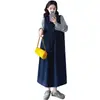 XMF Mamá~ Conjunto de Maternidad Otoño/Invierno Chaleco de Pana de un Solo Botón Cuello Redondo Vestido + Camiseta de Cuello Alto con Lunares Tendencia