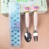 8036 Cubiertos de acero inoxidable 410, juego de dos piezas de tenedor y cuchara, tenedor y cuchara para estudiante, portátil, de dibujos animados
