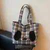 Bolsa Transversal Feminina Estilo Preguiçoso Cachorro Fofo Nicho Xadrez Retrô Outono e Inverno Leve Versátil para Compras