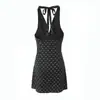 Vestido de alça com estampa de bolinhas retrô feminino 2024 primavera/verão francês hot girl decote V profundo costas nuas saia slim
