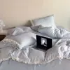 Estilo Coreano Renda Franzida Algodão Puro Gaze Dupla Conjunto de Quatro Peças Estilo INS Coração de Menina 2.0 Capa de Edredom Lençol de Cama Roupa de Cama Pura de Algodão