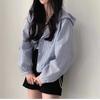 Chic Coreano Moda de Principios de Otoño Elegante Rayas Verticales Contraste Capucha Botonada Holgada Casual Versátil Chaqueta Corta para Mujer