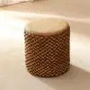 Puf de vime trançado, mesa de centro, banqueta de mesa de jantar, banqueta para trocar de sapatos, banqueta tambor de palha trançada, banqueta baixa, banqueta redonda pequena, banqueta pequena para tatame