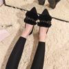 Sapatos de pelúcia das mulheres desgaste do inverno dedo apontado com pele quente nova pele de coelho sapatos baixos inverno velo forrado ervilhas sapatos mulheres