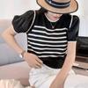 2 023 Verão Novo Coreano Moda Simples Em Torno Do Pescoço Chiffon Costura Falso Two-piece Jaqueta de manga curta para As Mulheres