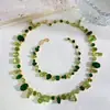 Moda Europea y Americana Verde Colorido Cristal Degradado Verde Cristal Asimétrico Conjunto de Collar y Pulsera Lujo Accesible Exquisito Gama Alta