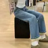 Calça Jeans Feminina 2025 Inverno Azul Claro Reta Estreita Solta com Forro de Lã Novo Cintura Alta Efeito Emagrecedor Perna Larga