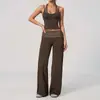 Amazon Novo Conjunto Fitness de Peça Falsa Dupla Wide Leg Quadrado Costas Bonitas Moda Casual Cintura Dobrável Conjunto de Yoga