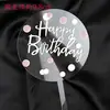 Placa Redonda Decorativa de Acrílico para Bolo Inglês Assar Aniversário Onda Ponto Acrílico Transparente Plug-in Feliz Aniversário