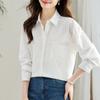 Camisa Branca Manga Longa de Algodão Puro com Lapela Cocoon para Mulheres 2026 Primavera & Outono Roupa de Trabalho Estilo Coreano Caimento Solto Emagrecedor Camisa de Cor Lisa para Mulheres