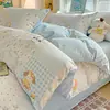 Conjunto de Roupa de Cama Puro Algodão Fresco e Simples, Conjunto de Quatro Peças, Capa de Edredom e Lençol de Cama 100% Algodão, Conjunto de Três Peças para Dormitório Estudantil, Amigo da Pele e Adequado para Dormir Nu