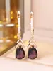 Venta Caliente Transfronteriza Europeos y Americanos Lujo Ligero Gota de Agua Circonita Morada Aretes de Botón Banquetes Piedras Preciosas de Colores Incrustado Circonita Aretes Largos Colgantes