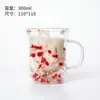 Taza de Doble Pared de Vidrio de Borosilicato Resistente al Calor Creativa Transfronteriza, Taza de Flores Secas, Taza para Desayuno Leche Café, Taza para Beber Doméstica