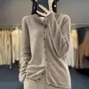 Cardigã com capuz de malha 100% lã prêt-à-porter de alta qualidade, cor sólida, estilo coreano, moderno e casual, jaqueta suéter estilo coreano para mulheres