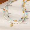 Collar de cuentas de piedra natural brillante estilo chica dopamina de verano con concha de colores cadena de cuello plegable elegante exquisita