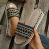 Pantuflas de Estilo Étnico para Mujer Nuevas de Suela Gruesa de Lino de una Sola Tira Zapatos Tejidos a Mano de Estilo Sudeste Asiático Transfronterizos