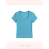 Camiseta de algodón de bambú estilo dopamina naranja para mujer, de manga corta y cuello en U, corte ajustado y top versátil