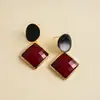 Aretes Redondos con Forma de Diamante, Bloques de Color Retro Europeos y Americanos, Resina, Goteo de Aceite, Pendientes Transfronterizos Maillard Otoño e Invierno, Adornos de Oreja Vintage para Mujer