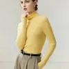 Suéter de punto de una sola pieza sin costuras de cuello alto 100% cachemira para otoño e invierno para mujer, tejido de punto ajustado acanalado