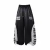 Calça de moletom brilhante color block estilo americano com estampa de letras high street, calça casual larga e solta para mulheres