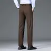 Pantalones Casuales Marrón Oscuro Nuevos Otoño/Invierno 2026 para Hombres de Mediana Edad, Pantalones de Hombre Rectos Elásticos, Traje de Negocios, Pantalones Largos Antiarrugas