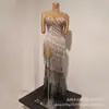 Precioso Vestido Brillante sin Tirantes con Borlas y Pedrería para Danza Latina, Escenario, Fiesta de Cóctel