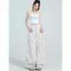 Toma real: Jeans rectos holgados para mujer con estampado de graffiti blanco, nuevos pantalones versátiles de pierna ancha de cintura alta para la primavera-verano 2026