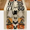 Nuevo Camino de Mesa de Halloween Estampado de Calaveras Ambiente Festivo Decoración de Mesa de Comedor Aislamiento Térmico Antideslizante Camino de Mesa de Lino