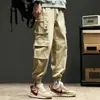 Pantalones Cargo para Hombre Estilo Primavera y Otoño Sueltos Funcionales de Marca de Moda Jogger Multibolsillos Pantalones Casuales para Hombre Otoño Hielo Seda Estilo Delgado