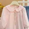 Nueva camisa de muñeca bordada de algodón puro para otoño para niñas, camisa moderna estilo coreano para bebés, camisa de moda infantil, ropa infantil