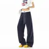 Diseño de patchwork retro americano, pantalones de chándal de pierna recta, pantalones deportivos holgados casuales y versátiles para mujer, pantalones largos hasta el suelo