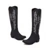 34-45 Otoño/Invierno Transfronterizos Botas de Cuero de Caña Alta Punta Redonda Sin Cordones Talla Grande Botas para Mujer Botas de Tacón Alto Comercio Exterior Botas Vaqueras para Mujer