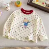 Camiseta de Manga Longa Infantil para Meninas - Primavera e Outono, Nova Moda 2026, Estampa de Bolinhas Coloridas em Blocos, Blusa de Gola Redonda