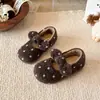 Zapatos de Algodón con Lunares para Niñas de 3-6 Años Invierno con Felpa Cálida Estilo Japonés Zapatos de Interior Suela Suave Antideslizante Zapatos Mary Jane para Niños