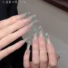 Novo Azul Pavão Fundo Plano Longo Gota D'água Unha Arte Diamante Flash Luz Azul Lagoa Fina Gota D'água Forma Especial Unha Diamante Decoração Atacado