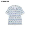 Camisa de Manga Corta Dafu Color Block Patrón de Onda Hueca para Hombre Estilo Vacaciones 2026 Holgada Transpirable Protección Solar Floral