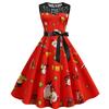 [Natal] C6076 fornecimento de roupas femininas transfronteiriças renda gola redonda sem mangas estampada retrô vestido de balanço grande