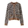 Cárdigan de punto con cuello redondo y estampado de leopardo en jacquard de colores para mujer, primavera 2025, nuevo suéter de manga larga de moda estilo europeo y americano.