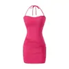 Vestido de Alcinha Sexy Estilo Hot Girl, Novo Estilo de Verão com Bojos, Vestido Bodycon Acinturado Franzido, Vestido Curto Regata