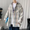 Camisa xadrez de manga comprida 2026, estilo japonês e de Hong Kong, corte solto, moda outono masculina, jaqueta casual versátil