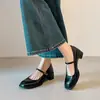 Sapatos Mary Jane Quadrados Retro de Couro com Salto Grosso para Mulheres 2026 Nova Coleção Primavera Estilo Francês com Uma Tira Salto Alto