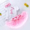 Conjunto de Verano para Bebé Transfronterizo Dibujo Animado Tela Pastel Manga Corta Harem Cumpleaños Bolsa Color Puro Falda Tutú 3 Piezas