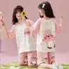 Pijama de Niña Estilo Verano Algodón Puro 2025 Nuevo Manga Corta Estilo Delgado Nezha Niñas Ropa de Casa para Niños Grandes Venta al por Mayor