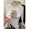 Nova camiseta de outono para mulheres, gola redonda canelada de manga longa, 100% algodão puro, moderna, versátil, rejuvenescedora, preta, modeladora, estilo casual