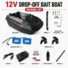 Barco cebador inteligente GPS de 12V con función de retorno automático, que cuenta con un sistema de descarga inferior para una distribución eficiente del cebo, y un sistema de entrega de cebo y anzuelo de alta potencia controlado por control remoto para pescar