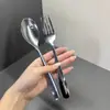 Fuente Transfronteriza Acero Inoxidable 410 Mango Curvo Pulido Serie Juego de Cubiertos Occidentales Tenedor Cuchara Uso Comercial Venta Exclusiva en Centro Comercial